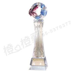 水晶琉璃「順遂」-獎牌獎座獎盃藝品「退休、績優表揚、升官、榮陞」-鏤空彩色琉璃