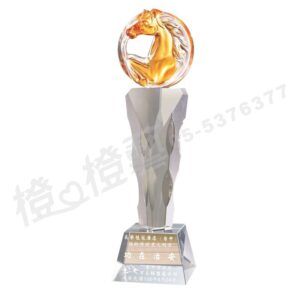 水晶琉璃「堅毅」-獎牌獎座獎盃藝品「退休、績優表揚、升官、榮陞」-鏤空彩色琉璃