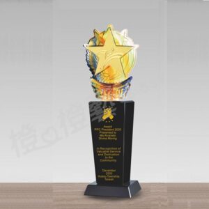 水晶琉璃「星芒」-獎牌獎座獎盃藝品「退休、績優表揚、升官、榮陞」-鏤空彩色琉璃、黑水晶