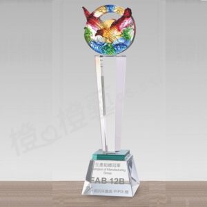 水晶琉璃「堅貞」-獎牌獎座獎盃藝品「退休、績優表揚、升官、榮陞」-鏤空彩色琉璃