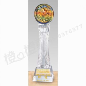 水晶琉璃「精流」-獎牌獎座獎盃藝品「退休、績優表揚、升官、榮陞」-鏤空彩色琉璃