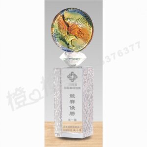 水晶琉璃「閱歷」-獎牌獎座獎盃藝品「退休、績優表揚、升官、榮陞」-鏤空彩色琉璃