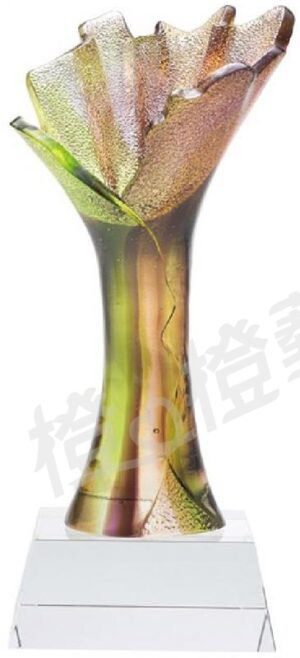 琉璃獎座「愛無限」-獎牌獎座獎盃藝品「退休、績優表揚、升官、榮陞」-鏤空彩色琉璃