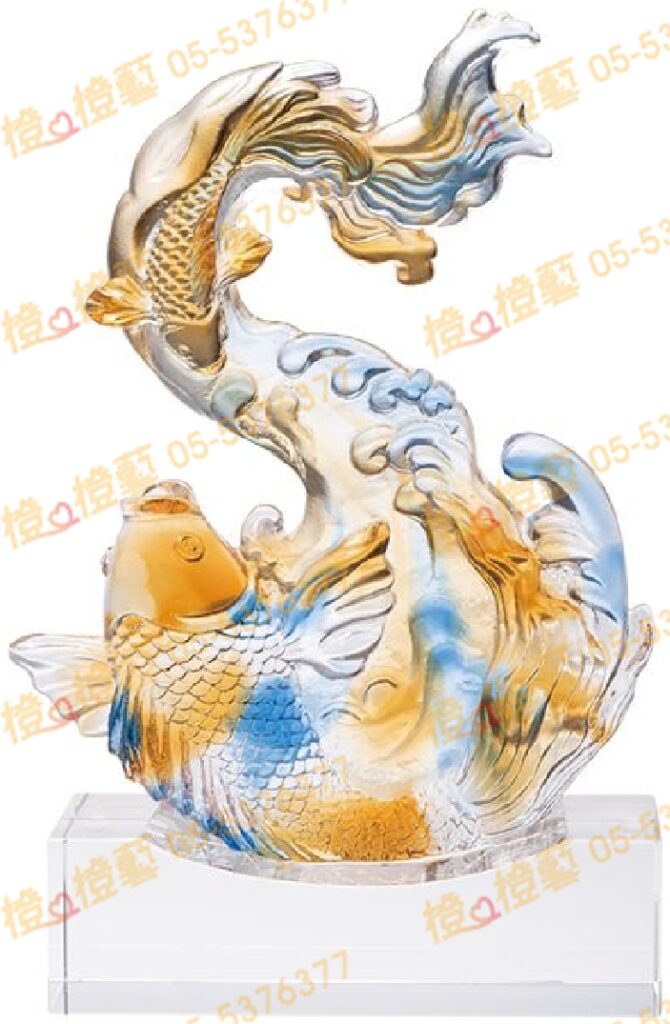 琉璃獎座「一起加油向前衝」-獎牌獎座獎盃藝品「退休、績優表揚、升官、榮陞」-鏤空彩色琉璃