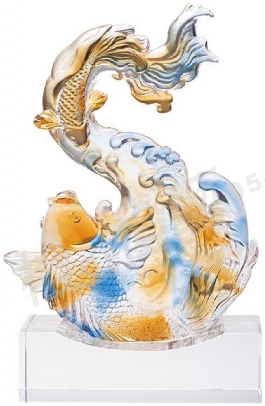 琉璃獎座「一起加油向前衝」-獎牌獎座獎盃藝品「退休、績優表揚、升官、榮陞」-鏤空彩色琉璃