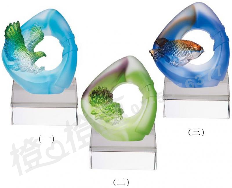 琉璃獎座「海納百川的懷抱」-獎牌獎座獎盃藝品「退休、績優表揚、升官、榮陞」-鏤空彩色琉璃