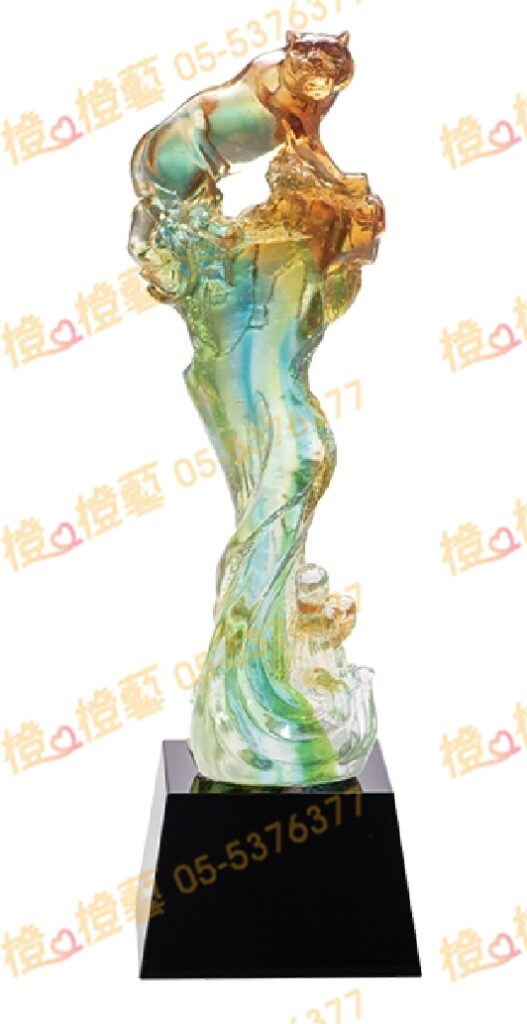琉璃獎座「氣動山河之虎嘯」-獎牌獎座獎盃藝品「退休、績優表揚、升官、榮陞」-鏤空彩色琉璃