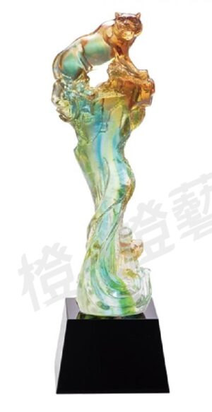 琉璃獎座「氣動山河之虎嘯」-獎牌獎座獎盃藝品「退休、績優表揚、升官、榮陞」-鏤空彩色琉璃