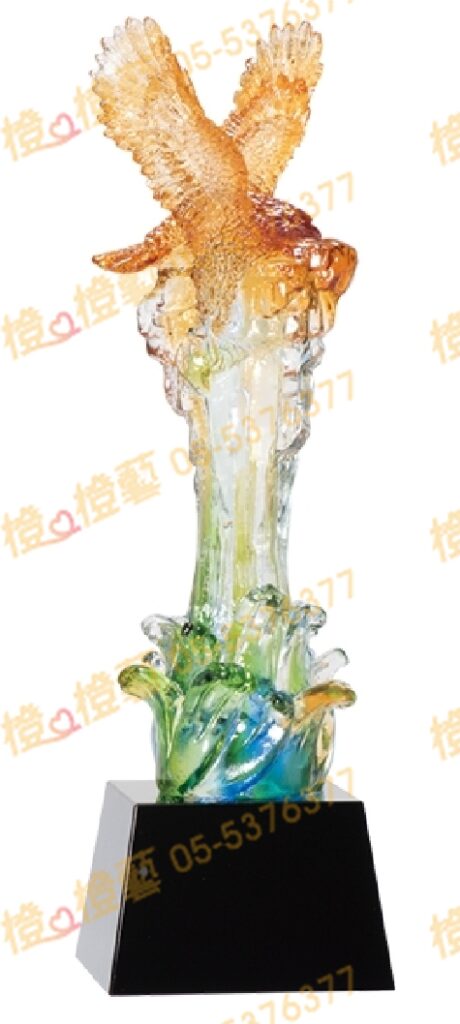 琉璃獎座「氣動山河之鷹揚」-獎牌獎座獎盃藝品「退休、績優表揚、升官、榮陞」-鏤空彩色琉璃