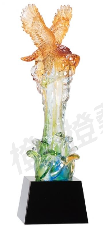 琉璃獎座「氣動山河之鷹揚」-獎牌獎座獎盃藝品「退休、績優表揚、升官、榮陞」-鏤空彩色琉璃