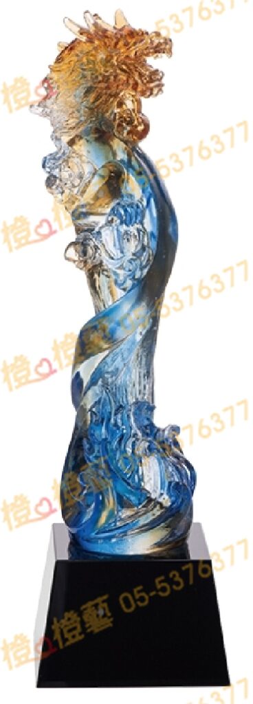 琉璃獎座「氣動山河之龍耀」-獎牌獎座獎盃藝品「退休、績優表揚、升官、榮陞」-鏤空彩色琉璃