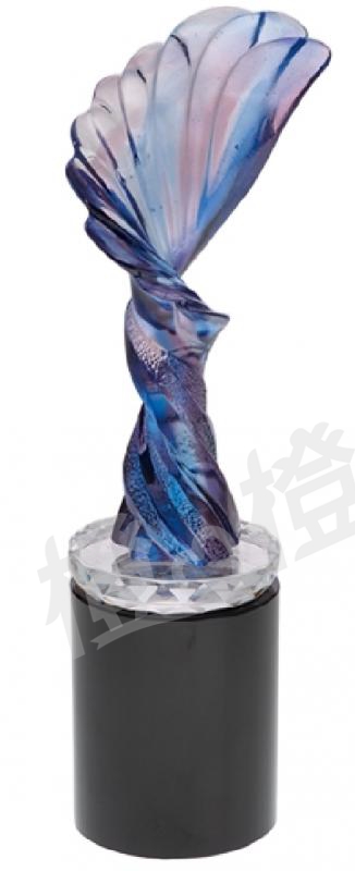 琉璃獎座「轉動新世界」-獎牌獎座獎盃藝品「退休、績優表揚、升官、榮陞」-鏤空彩色琉璃
