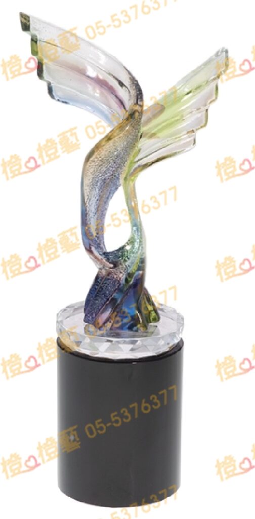 琉璃獎座「展望新世界」-獎牌獎座獎盃藝品「退休、績優表揚、升官、榮陞」-鏤空彩色琉璃