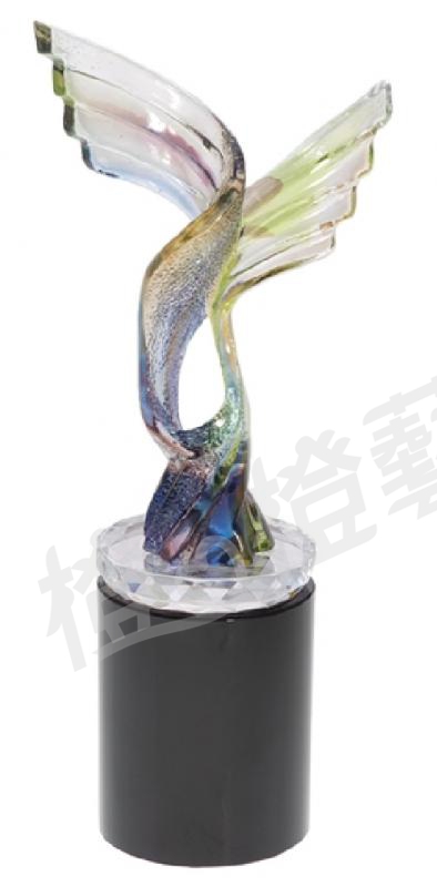 琉璃獎座「展望新世界」-獎牌獎座獎盃藝品「退休、績優表揚、升官、榮陞」-鏤空彩色琉璃