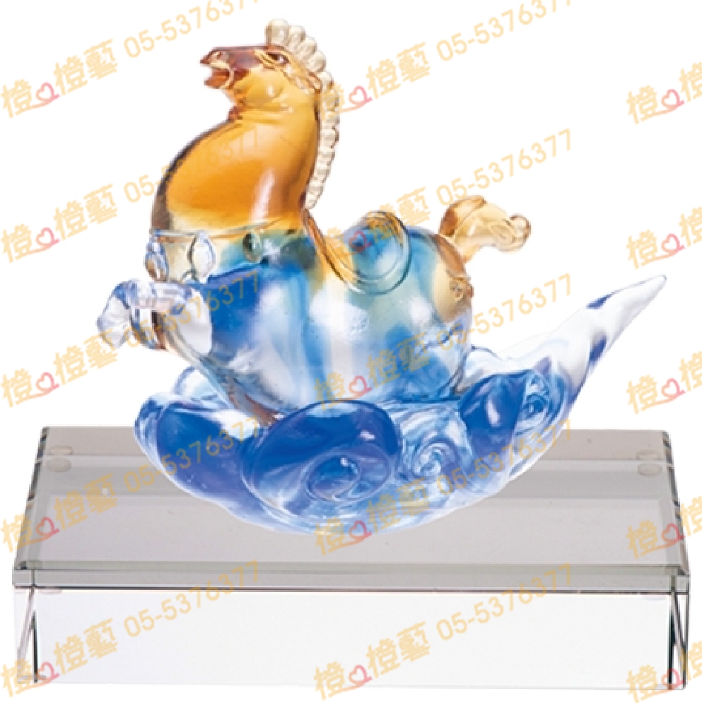 琉璃獎座「雲端上的馬」-獎牌獎座獎盃藝品「退休、績優表揚、升官、榮陞」-鏤空彩色琉璃