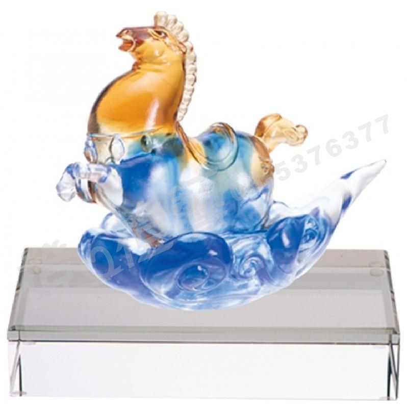 琉璃獎座「雲端上的馬」-獎牌獎座獎盃藝品「退休、績優表揚、升官、榮陞」-鏤空彩色琉璃