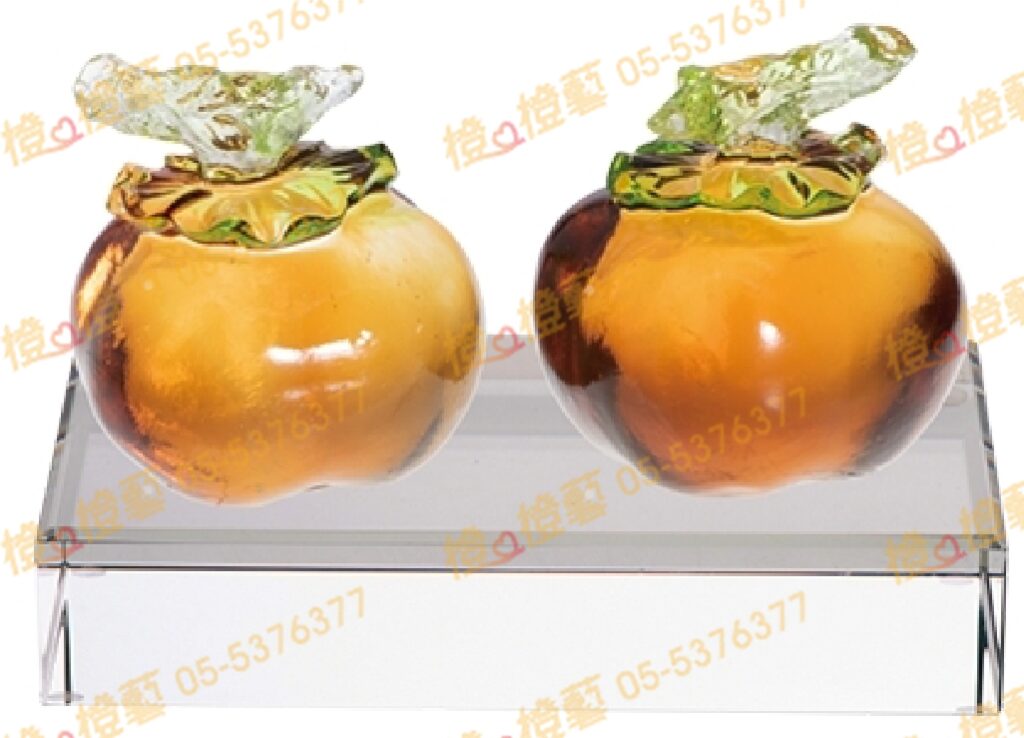 琉璃獎座「好事成雙」-獎牌獎座獎盃藝品「退休、績優表揚、升官、榮陞」-鏤空彩色琉璃