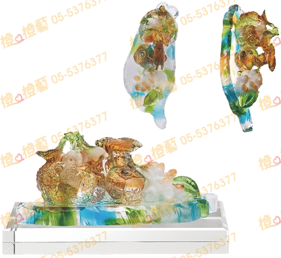 琉璃獎座「豐碩福爾摩沙」-獎牌獎座獎盃藝品「退休、績優表揚、升官、榮陞」-鏤空彩色琉璃