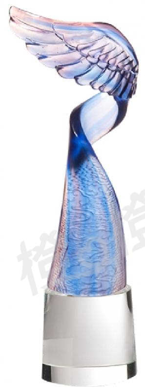 琉璃獎座「希望之翼」-獎牌獎座獎盃藝品「退休、績優表揚、升官、榮陞」-鏤空彩色琉璃