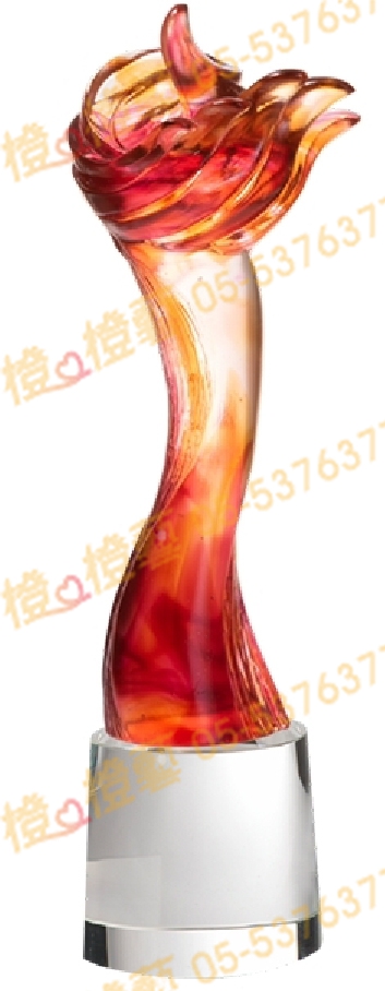 琉璃獎座「生命之火」-獎牌獎座獎盃藝品「退休、績優表揚、升官、榮陞」-鏤空彩色琉璃
