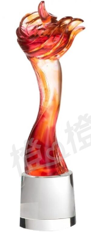 琉璃獎座「生命之火」-獎牌獎座獎盃藝品「退休、績優表揚、升官、榮陞」-鏤空彩色琉璃