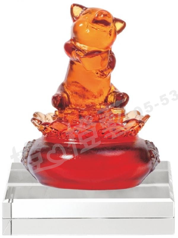 琉璃獎座「諸事招財進寶來」-獎牌獎座獎盃藝品「退休、績優表揚、升官、榮陞」-鏤空彩色琉璃