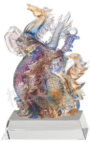 琉璃獎座「龍馬精神耀千秋」-獎牌獎座獎盃藝品「退休、績優表揚、升官、榮陞」-鏤空彩色琉璃