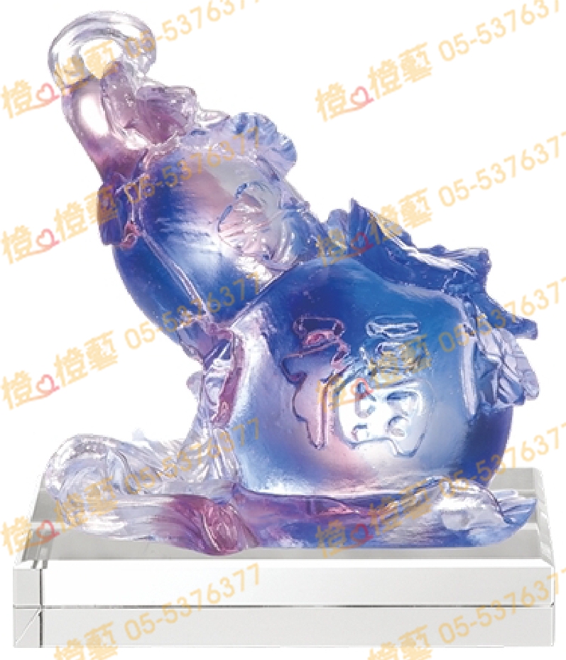 琉璃獎座「福祿喜來到」-獎牌獎座獎盃藝品「退休、績優表揚、升官、榮陞」-鏤空彩色琉璃