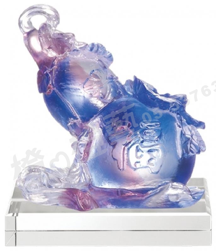 琉璃獎座「福祿喜來到」-獎牌獎座獎盃藝品「退休、績優表揚、升官、榮陞」-鏤空彩色琉璃