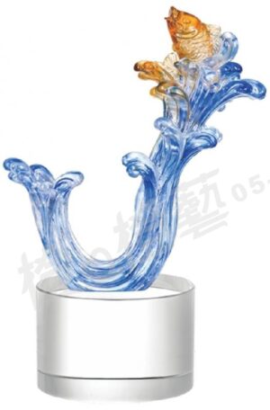 琉璃獎座「奮力一躍躍突破」-獎牌獎座獎盃藝品「退休、績優表揚、升官、榮陞」-鏤空彩色琉璃