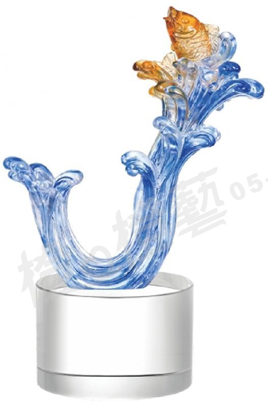 琉璃獎座「奮力一躍躍突破」-獎牌獎座獎盃藝品「退休、績優表揚、升官、榮陞」-鏤空彩色琉璃
