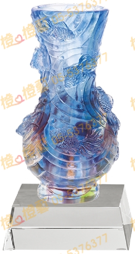 琉璃獎座「旺運聚財共享餘慶」-獎牌獎座獎盃藝品「退休、績優表揚、升官、榮陞」-鏤空彩色琉璃