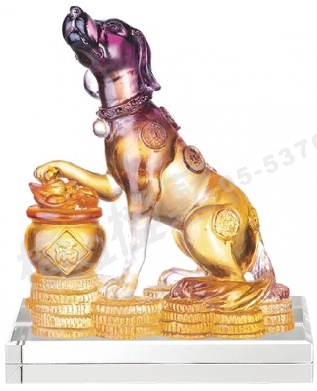 琉璃獎座「旺旺招財」-獎牌獎座獎盃藝品「退休、績優表揚、升官、榮陞」-鏤空彩色琉璃