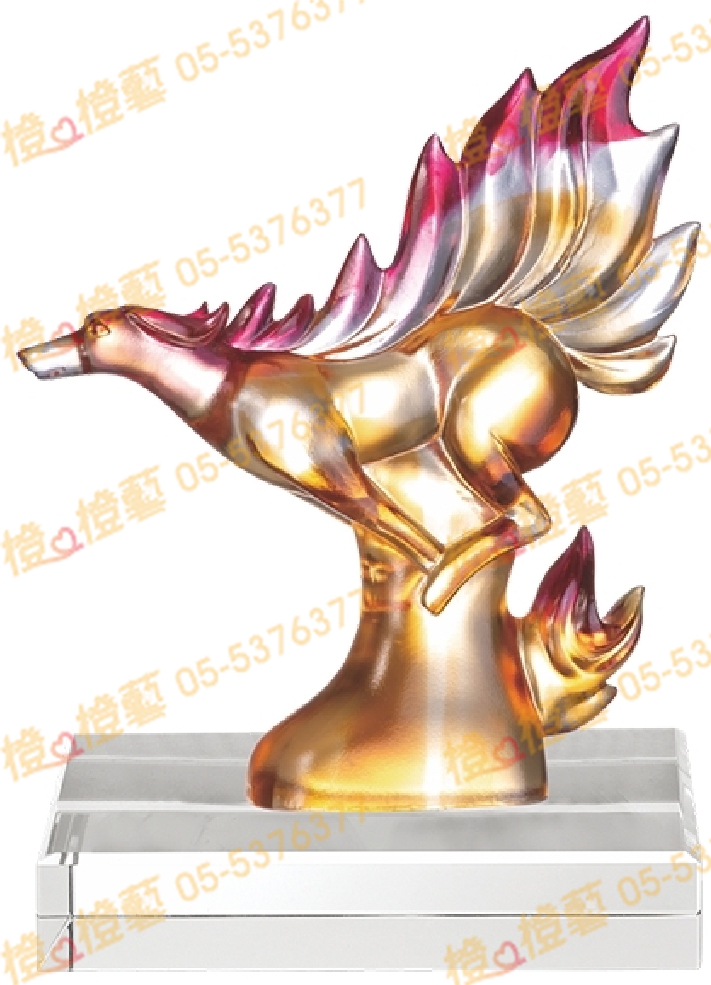 琉璃獎座「飛狗旺旺」-獎牌獎座獎盃藝品「退休、績優表揚、升官、榮陞」-鏤空彩色琉璃