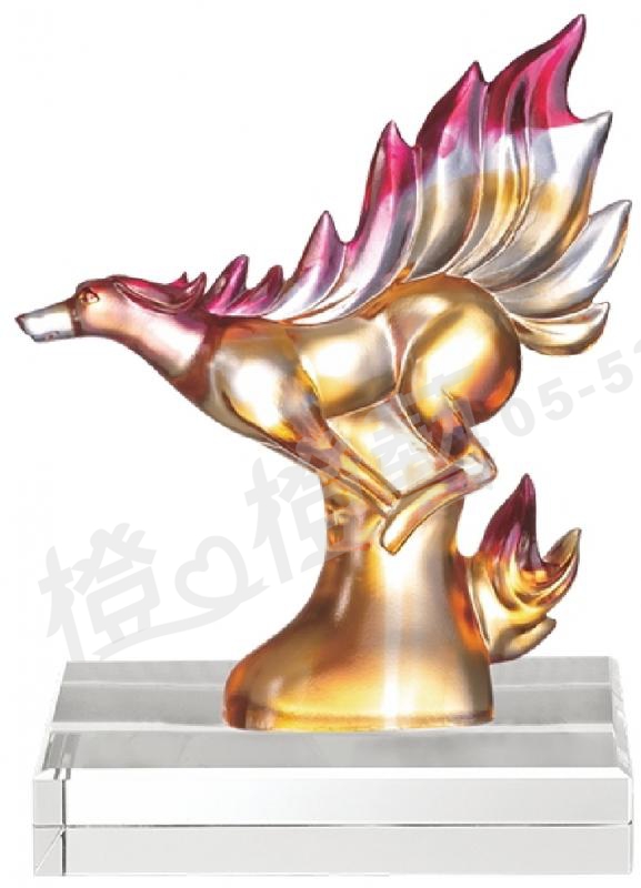 琉璃獎座「飛狗旺旺」-獎牌獎座獎盃藝品「退休、績優表揚、升官、榮陞」-鏤空彩色琉璃