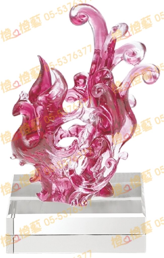 琉璃獎座「鳳舞乘雲獻吉祥」-獎牌獎座獎盃藝品「退休、績優表揚、升官、榮陞」-鏤空彩色琉璃