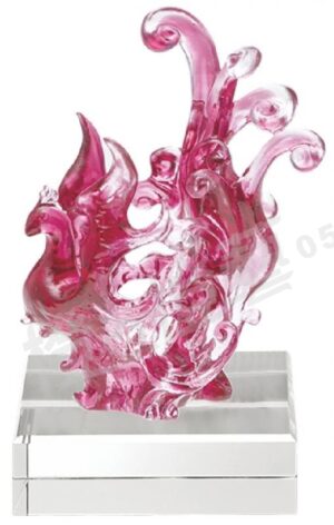 琉璃獎座「鳳舞乘雲獻吉祥」-獎牌獎座獎盃藝品「退休、績優表揚、升官、榮陞」-鏤空彩色琉璃