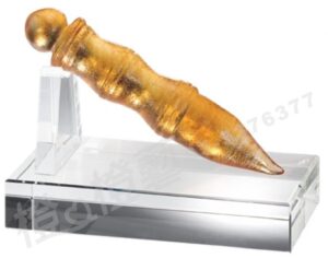 琉璃獎座「大筆進財」-獎牌獎座獎盃藝品「退休、績優表揚、升官、榮陞」-鏤空彩色琉璃