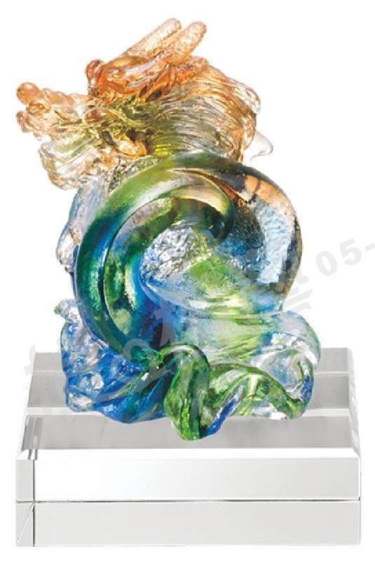 琉璃獎座「榮耀」-獎牌獎座獎盃藝品「退休、績優表揚、升官、榮陞」-鏤空彩色琉璃