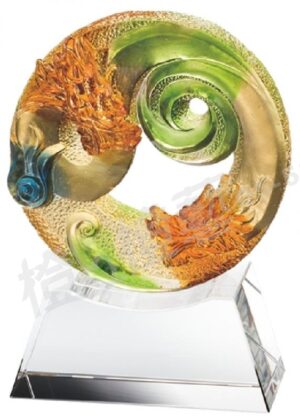 琉璃獎座「風雲再現」-獎牌獎座獎盃藝品「退休、績優表揚、升官、榮陞」-鏤空彩色琉璃