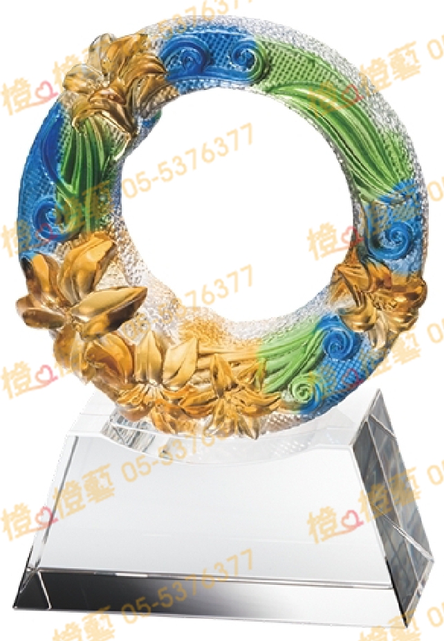 琉璃獎座「繁花似錦」-獎牌獎座獎盃藝品「退休、績優表揚、升官、榮陞」-鏤空彩色琉璃