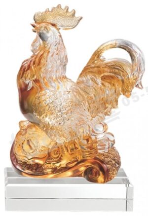 琉璃獎座「金雞吉祥之獻寶來」-獎牌獎座獎盃藝品「退休、績優表揚、升官、榮陞」-鏤空彩色琉璃