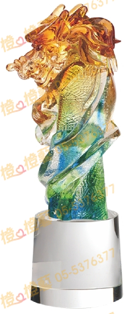 琉璃獎座「高瞻遠矚」-獎牌獎座獎盃藝品「退休、績優表揚、升官、榮陞」-鏤空彩色琉璃