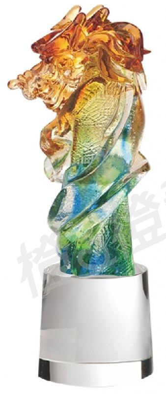 琉璃獎座「高瞻遠矚」-獎牌獎座獎盃藝品「退休、績優表揚、升官、榮陞」-鏤空彩色琉璃