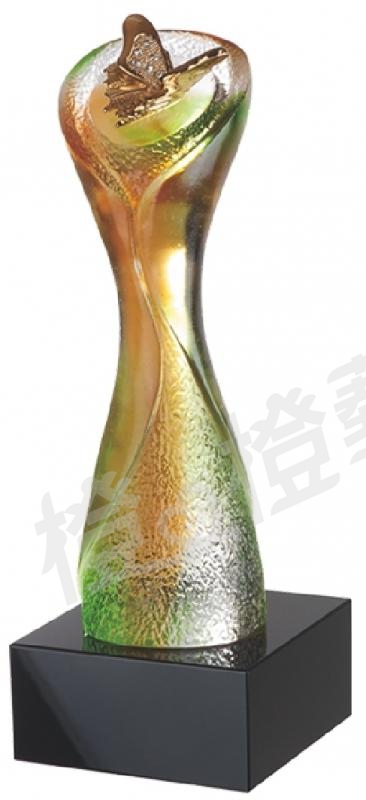 琉璃獎座「箇中翹楚」-獎牌獎座獎盃藝品「退休、績優表揚、升官、榮陞」-鏤空彩色琉璃