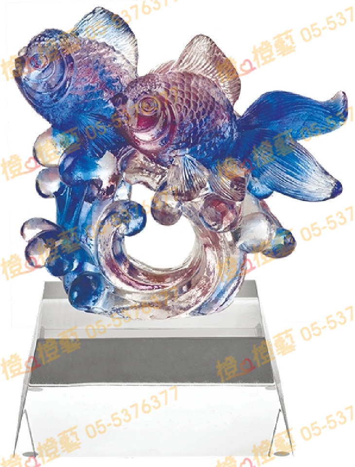 琉璃獎座「先馳得點」-獎牌獎座獎盃藝品「退休、績優表揚、升官、榮陞」-鏤空彩色琉璃