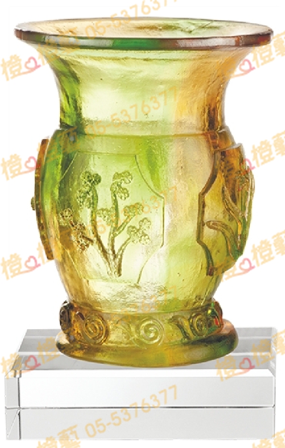 琉璃獎座「圓緣」-獎牌獎座獎盃藝品「退休、績優表揚、升官、榮陞」-鏤空彩色琉璃