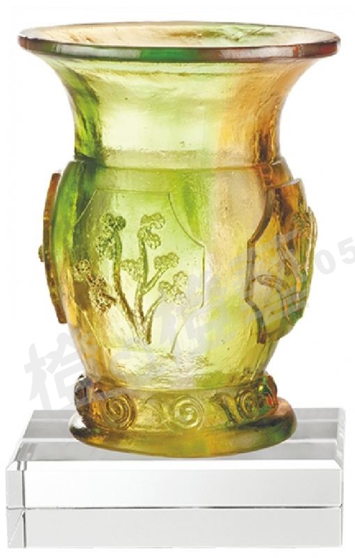琉璃獎座「圓緣」-獎牌獎座獎盃藝品「退休、績優表揚、升官、榮陞」-鏤空彩色琉璃
