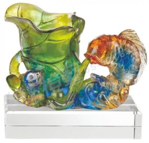 琉璃獎座「左右逢源」-獎牌獎座獎盃藝品「退休、績優表揚、升官、榮陞」-鏤空彩色琉璃