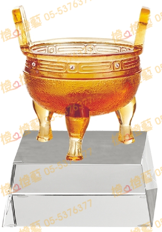 琉璃獎座「鼎盛太平」-獎牌獎座獎盃藝品「退休、績優表揚、升官、榮陞」-鏤空彩色琉璃